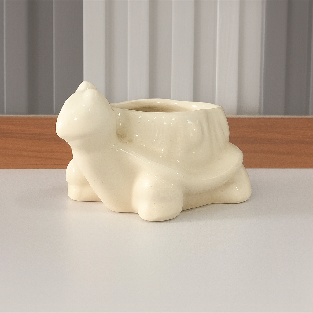 White Turtle Ceramic Succulent Planter, Tortoise Plant Pot, Windowsill Box