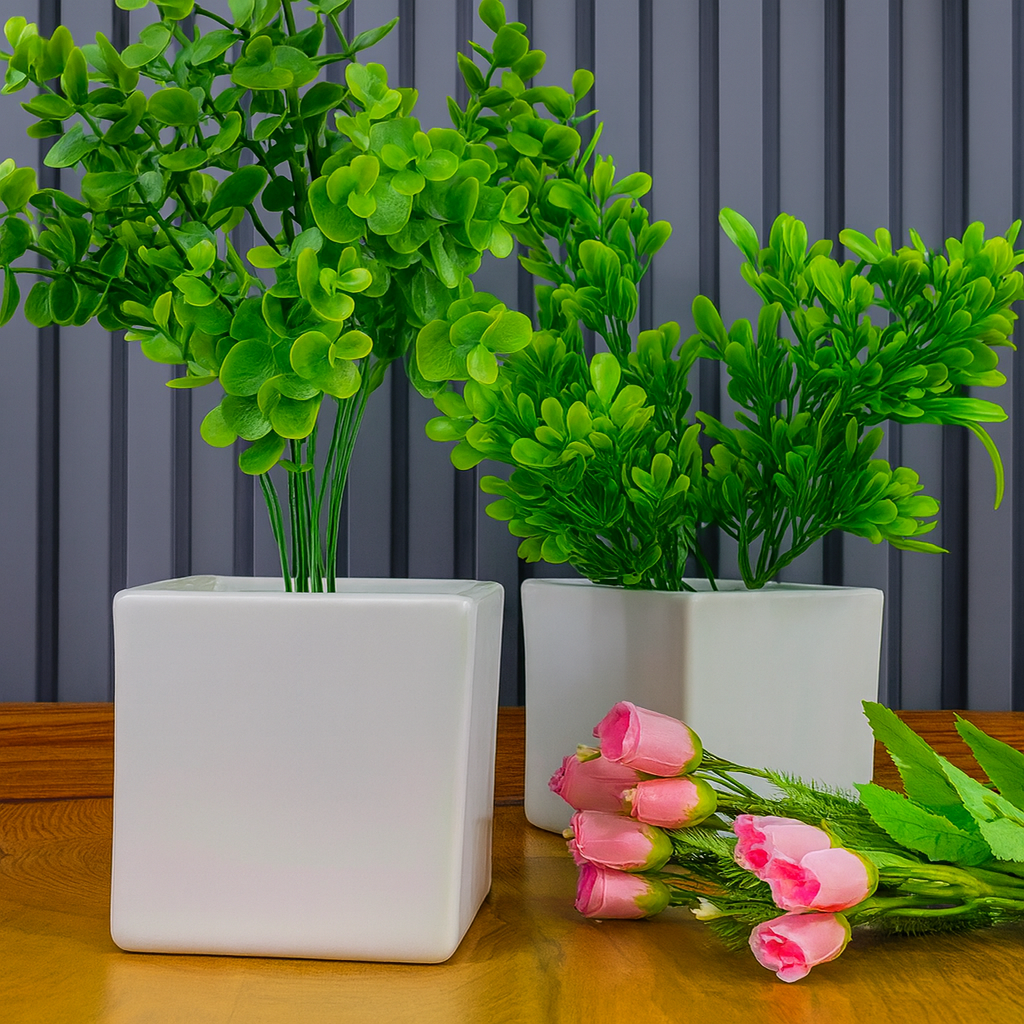 White Square Ceramic Pots for Plants Indoor Outdoor Plant Container