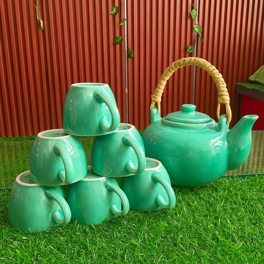 Green Ceramic Tea Kettle Set