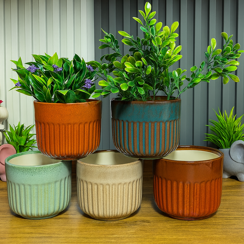 Artificial plants in decorative pots