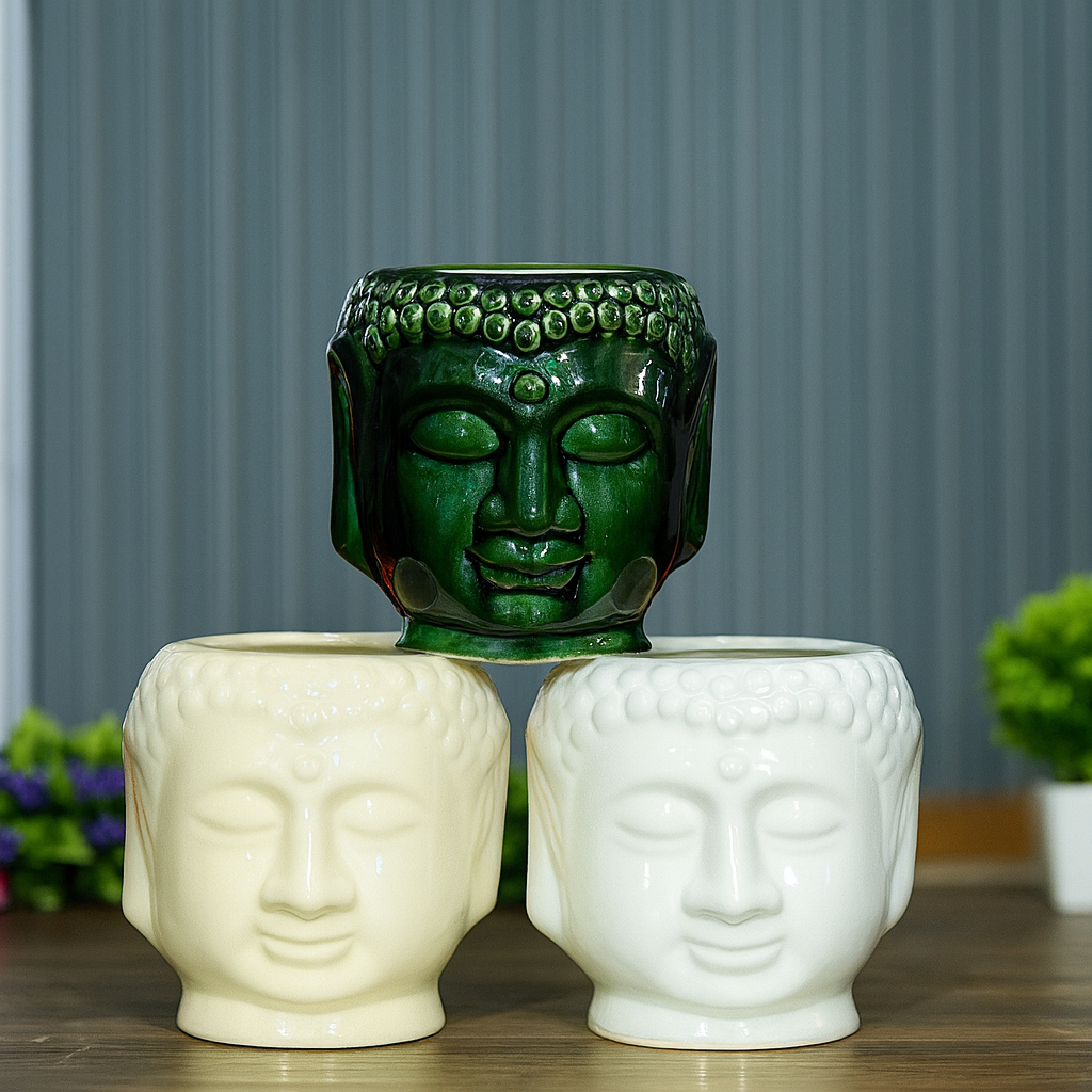 White Buddha Ceramic Pots Indoor Planters