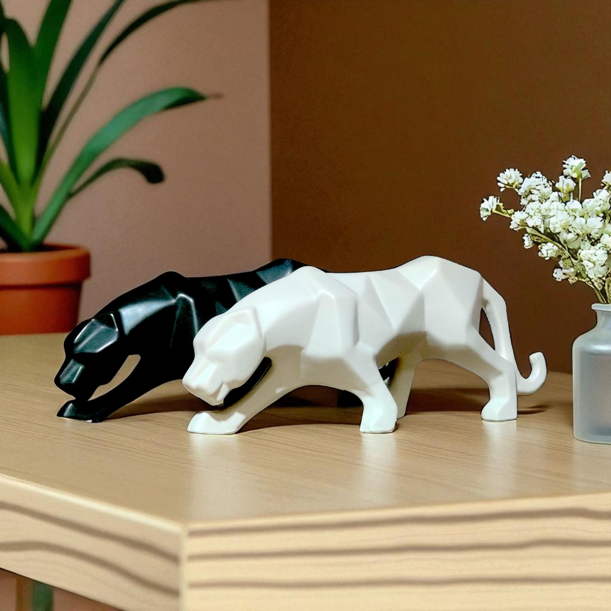 Geometric Panther - Home Decor(White/Black) Home Décor Showpiece – Ideal for Living Room, Bedroom, or Office Display