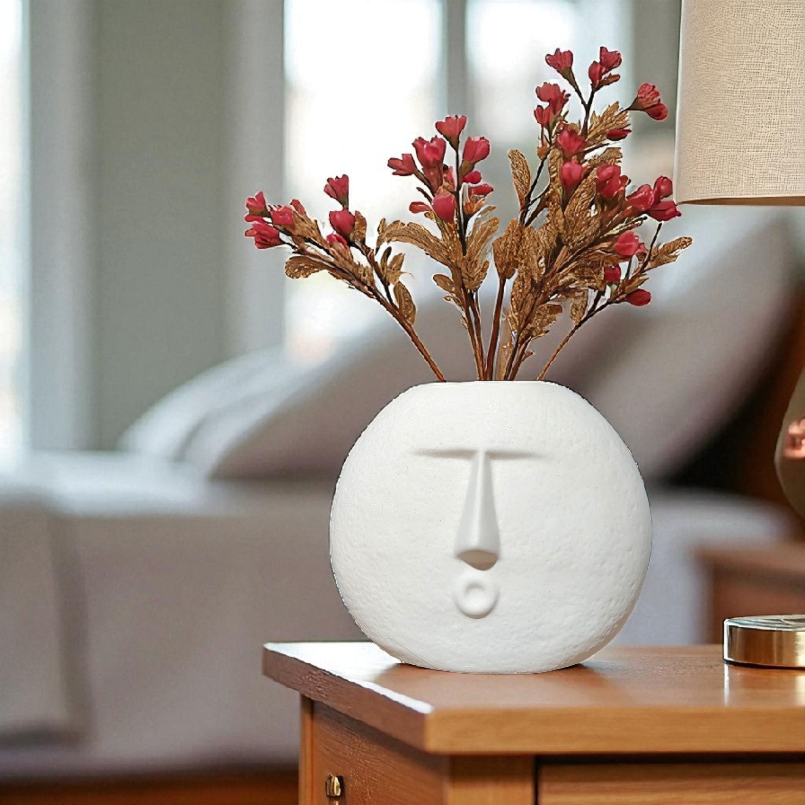 Durable artistic face-shaped vase Ceramic Vase for Artificial Flowers – Perfect Living Room, Bedroom, or Office Décor
