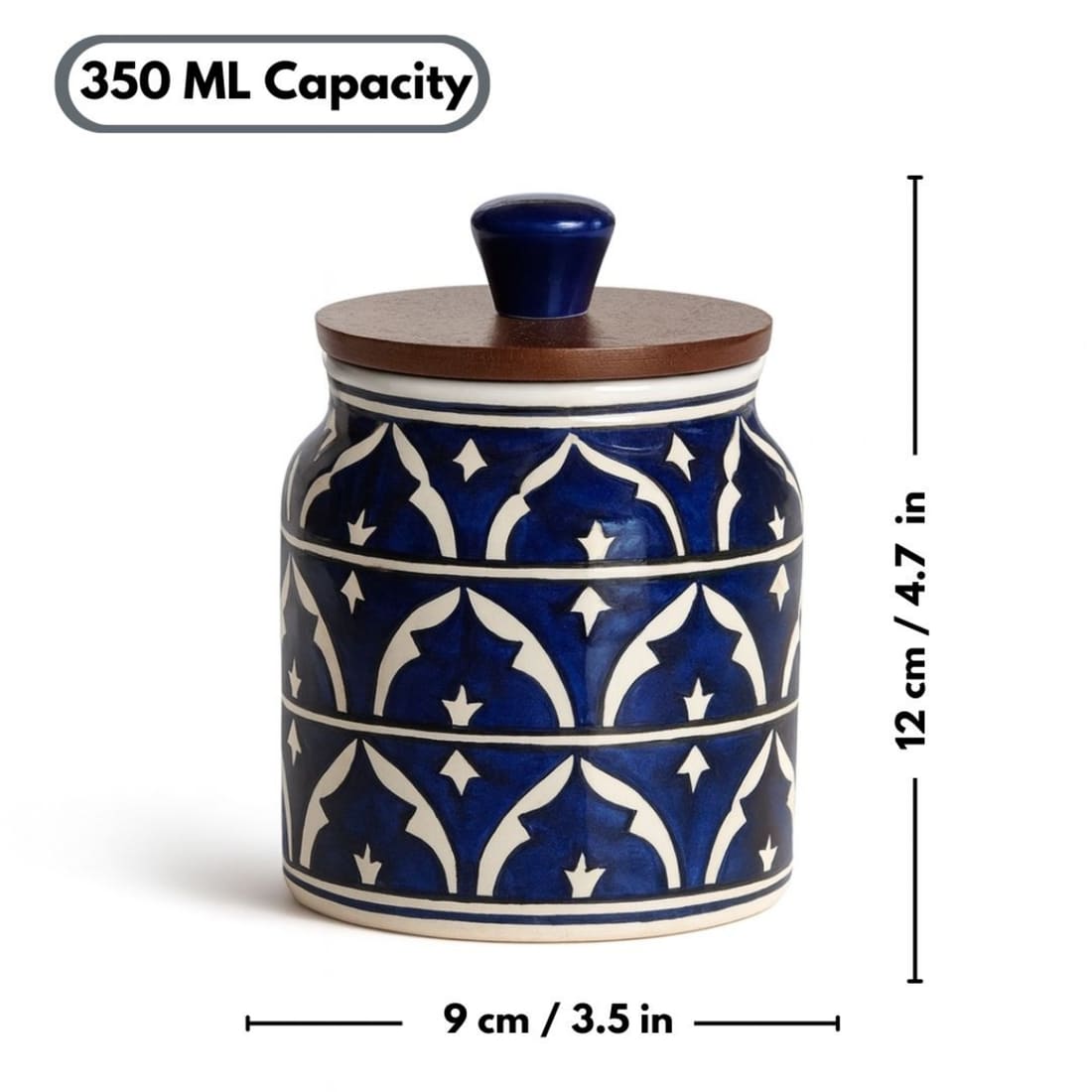 Blue Ceramic Kitchen Storage Jar with Wooden Airtight Lid | Handcrafted Decorative Container for Pickle, Spices, Snacks & Dry Fruits