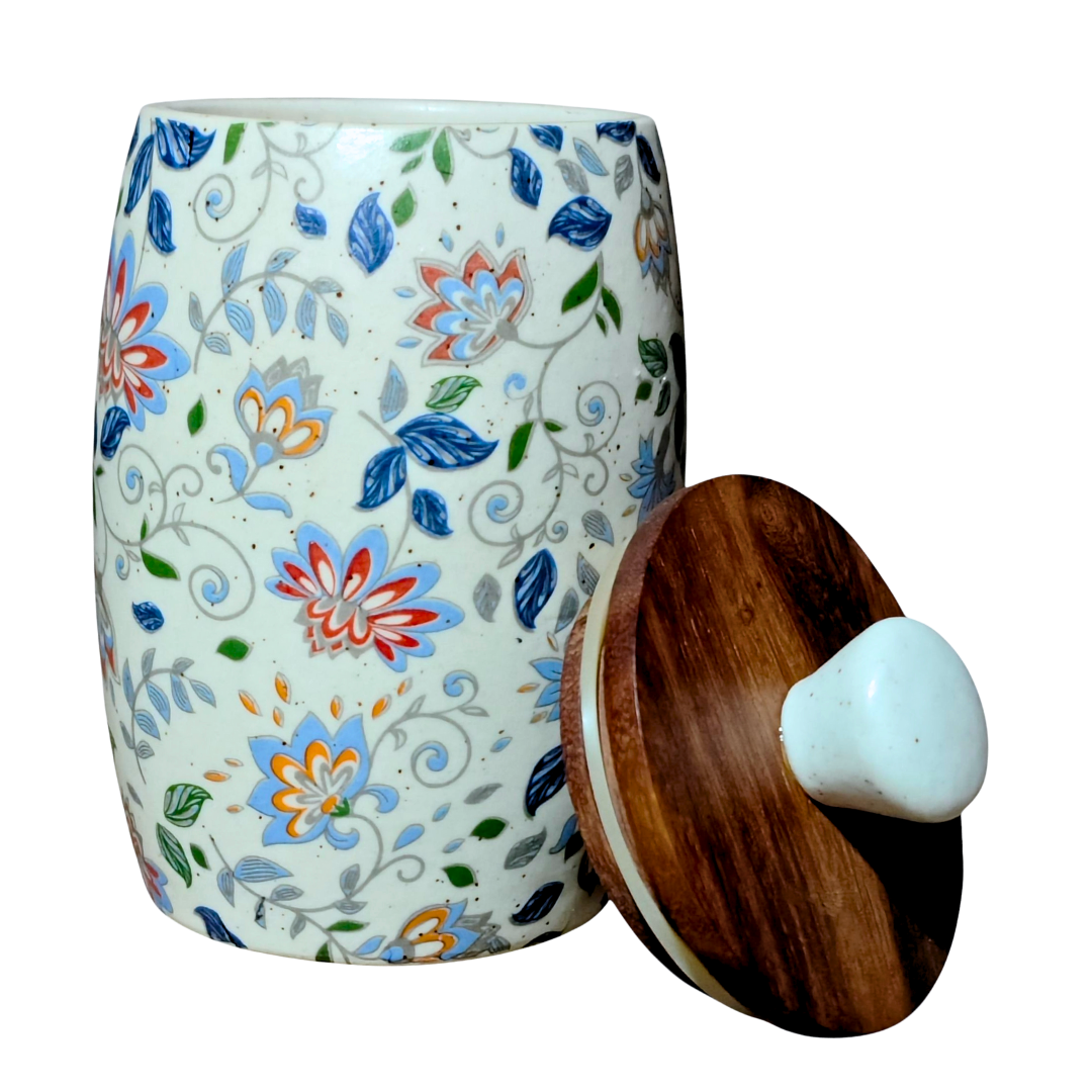 Ceramic Kitchen Storage Jar with Wooden Airtight Lid – Food Organizer Container