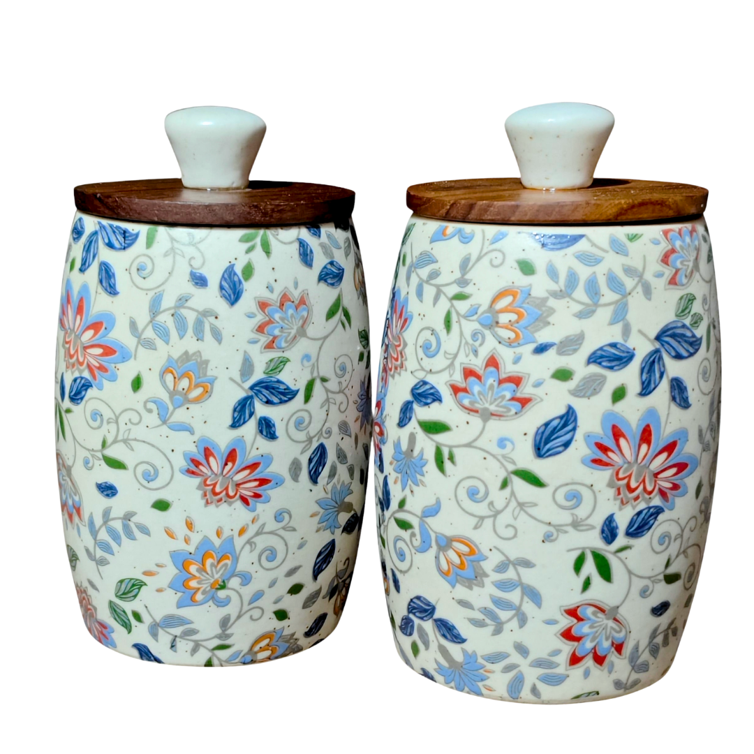 Decorative Ceramic Kitchen Storage Jar – Stylish Airtight Food Container Pack Of 2 )