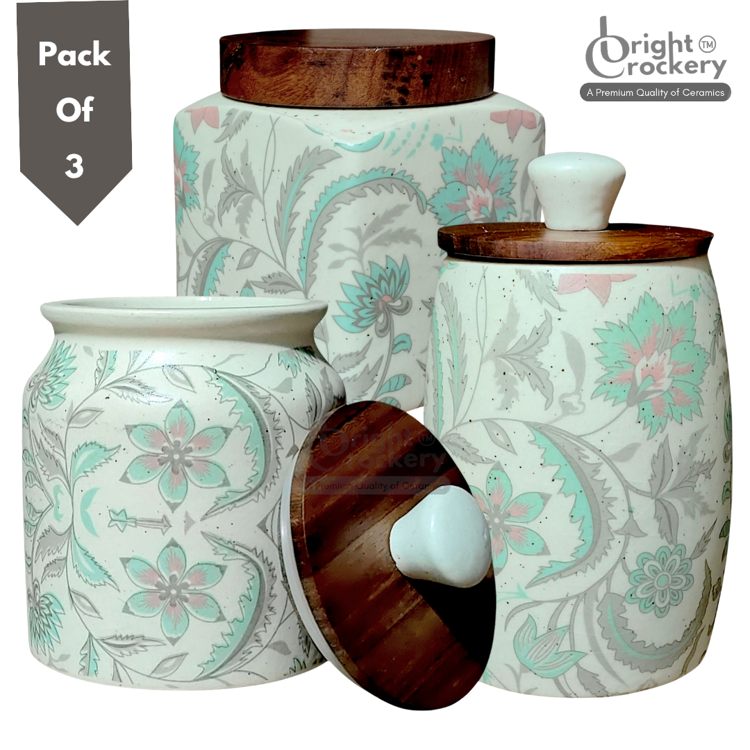 Elegant Ceramic Storage Jar – Multipurpose Kitchen Food Organizer ( Pack Of 3 )