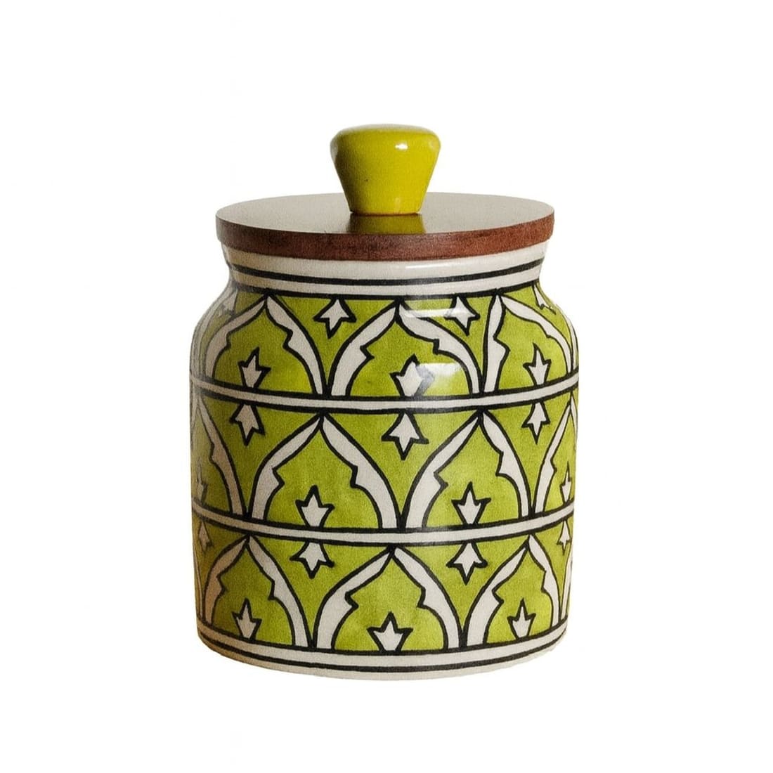 Handcrafted Ceramic Kitchen Storage Jar with Wooden Airtight Lid – Decorative Container for Pickle, Spices, Snacks & Dry Fruits