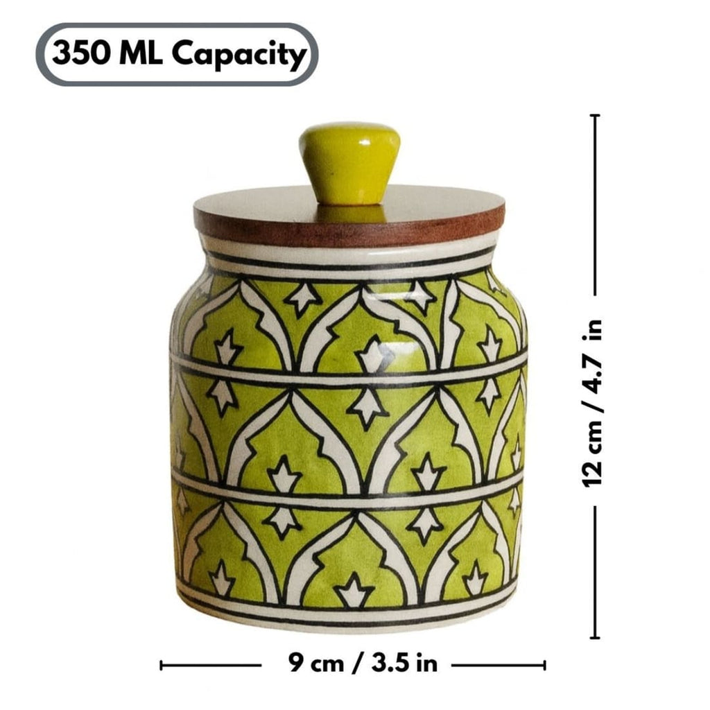 Handcrafted Ceramic Kitchen Storage Jar with Wooden Airtight Lid – Decorative Container for Pickle, Spices, Snacks & Dry Fruits