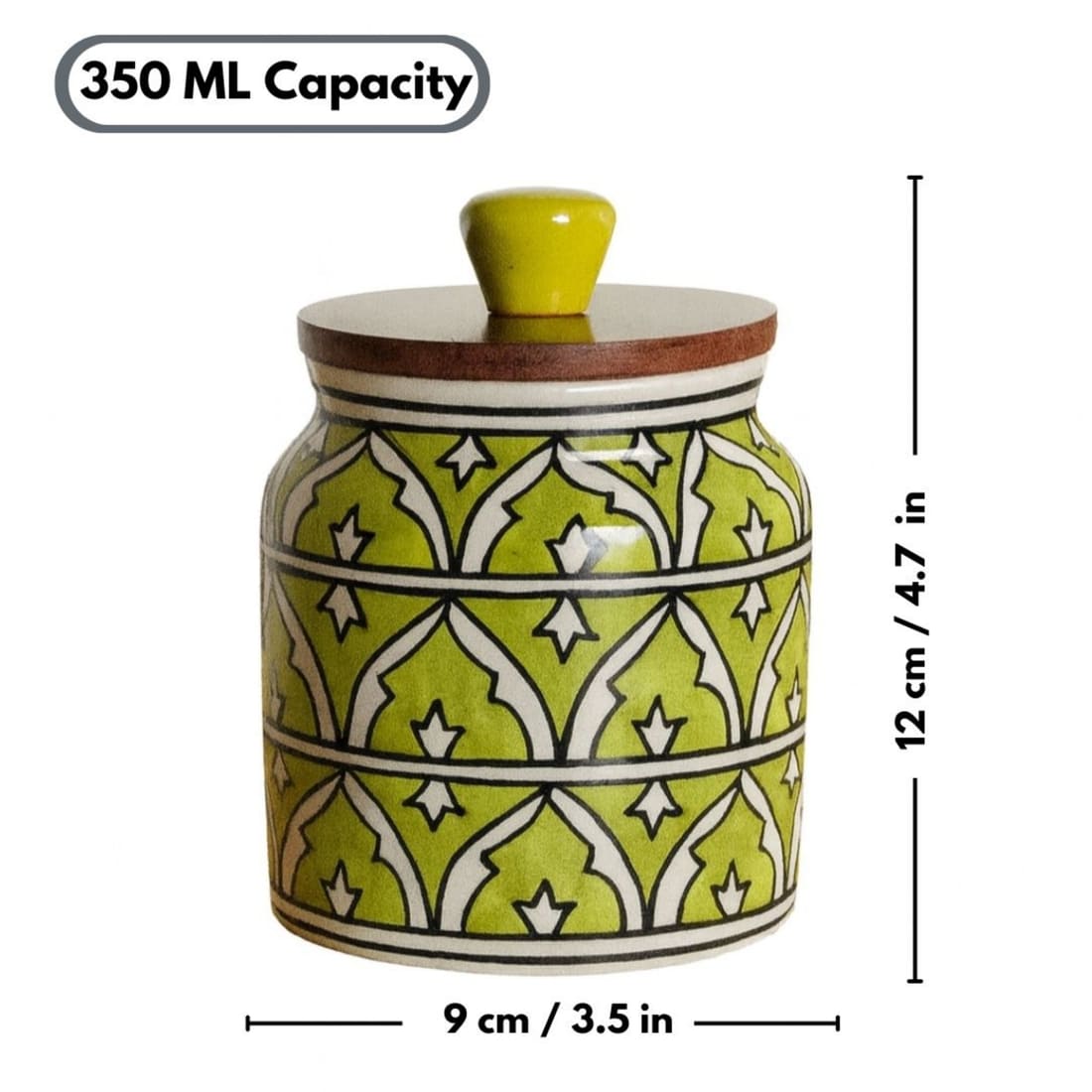 Handcrafted Ceramic Kitchen Storage Jar with Wooden Airtight Lid – Decorative Container for Pickle, Spices, Snacks & Dry Fruits