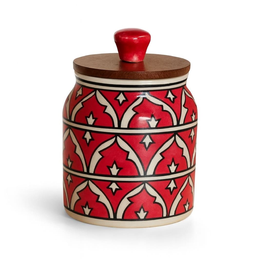 Red ceramic jar, kitchen storage jar, wooden airtight lid