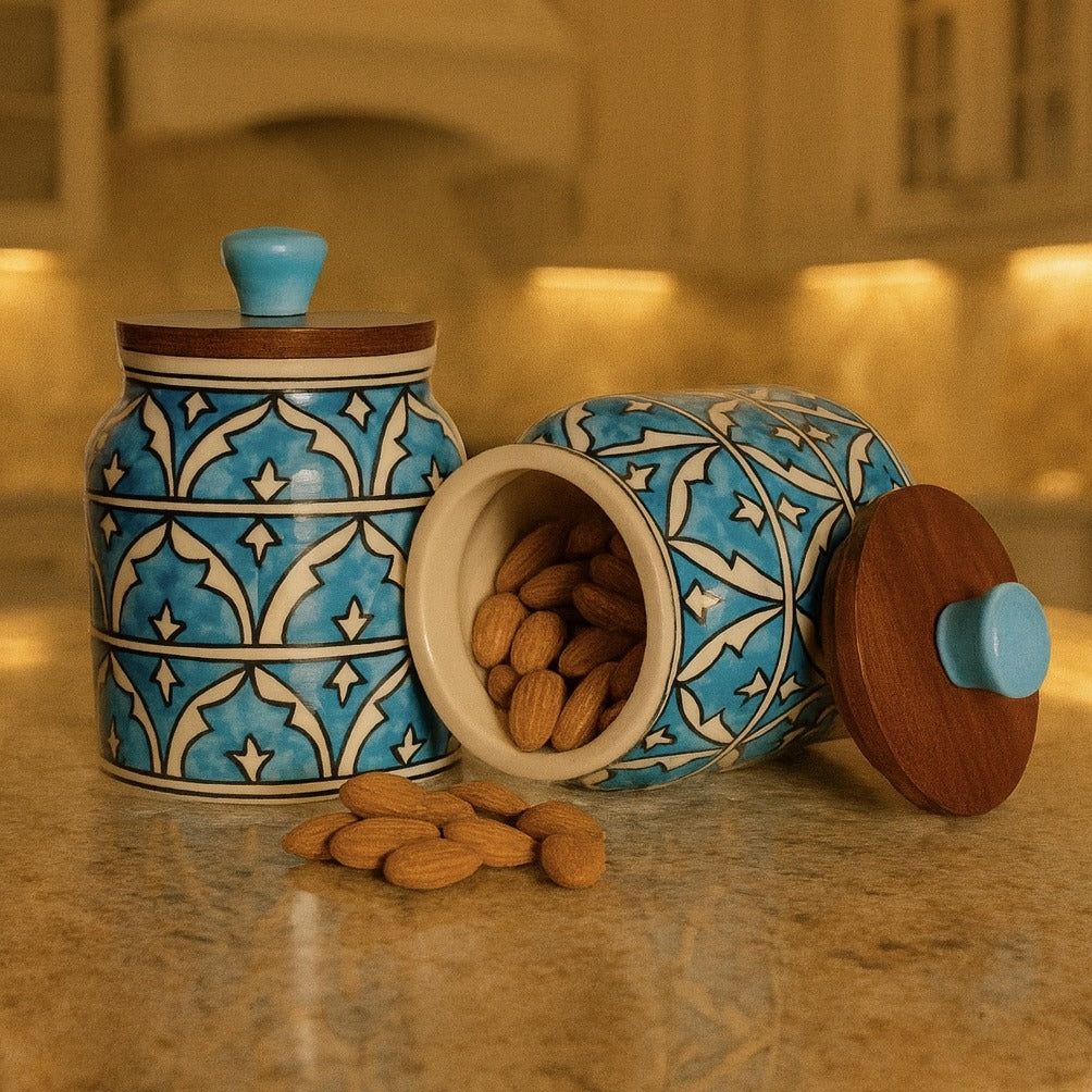Ceramic Food Safe Storage Jar | Kitchen Container for Dry Fruits, Tea, Coffee & Snacks