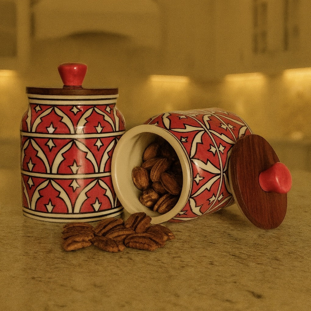 Ceramic Food Storage Jar I
Multi-Purpose Kitchen Container for Spices, Pulses & Dry Fruits ( Set Of 2 ) Red